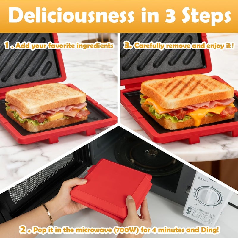 HJ Microwave Sandwich Maker, Microwave Toaster with Adjustable Silicone Strap, Removable Non-Stick Microwave Grilled Cheese Maker, Microwave Grill Crispy, Melted in Minutes for Travel, Office, Dorm, Home - Image 4